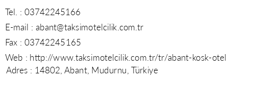 Taksim International Abant Kk telefon numaralar, faks, e-mail, posta adresi ve iletiim bilgileri